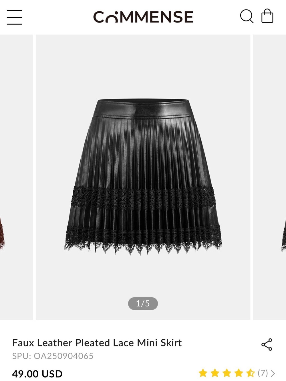 Commense Women’s Faux Leather Pleated Mini Skirt